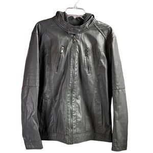 CARBON Women’s Hooded Faux Leather Riding Jacket Coat Dark Grey Size Large